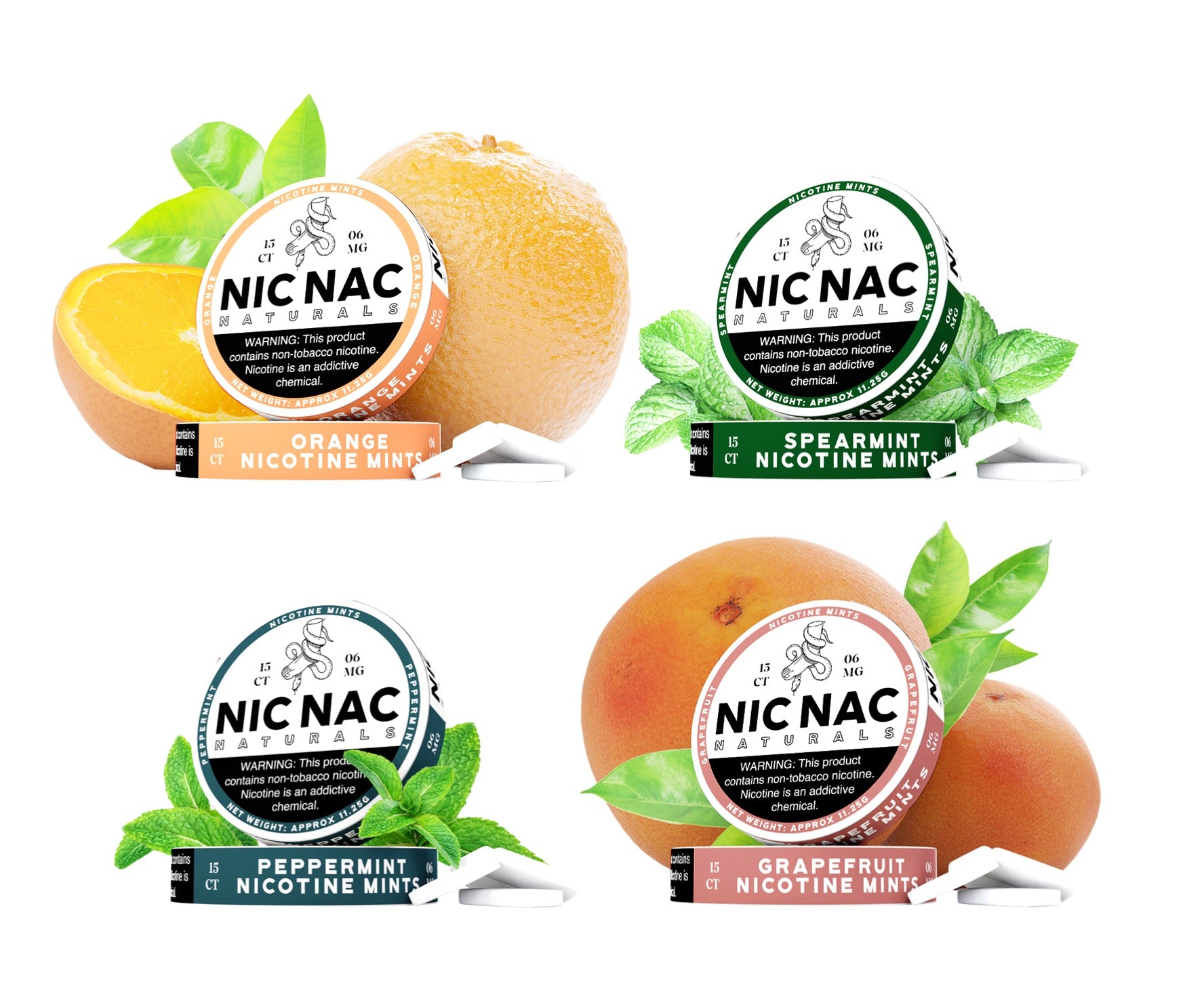 All Flavors of Non-Tobacco Nicotine Mints (Grapefruit, Spearmint, Peppermint, Orange)